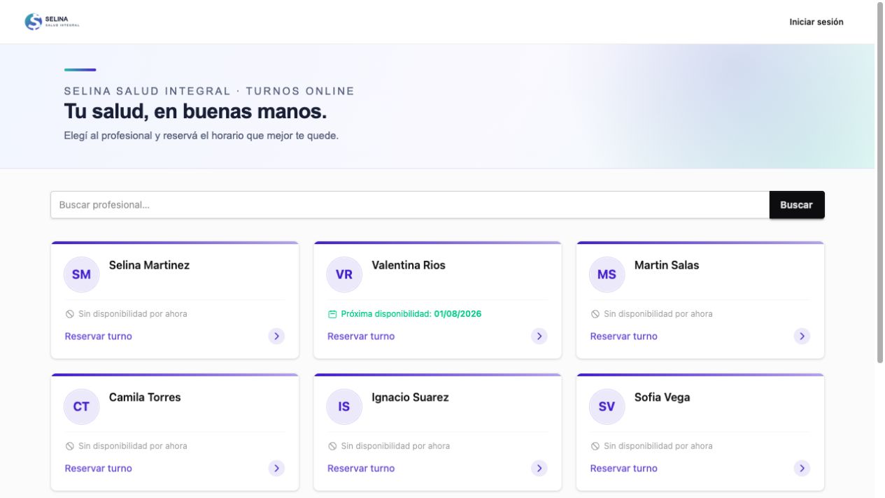 Portal de reservas de una clínica con varios profesionales